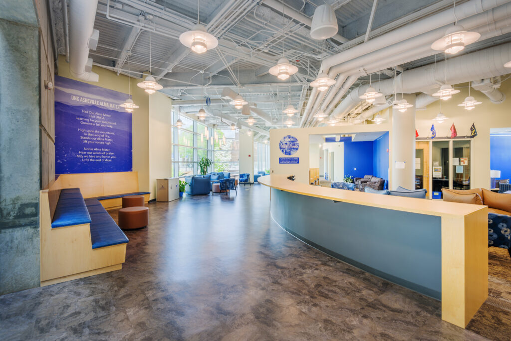 UNC Asheville Highsmith Union Interior Reception Branding Wall