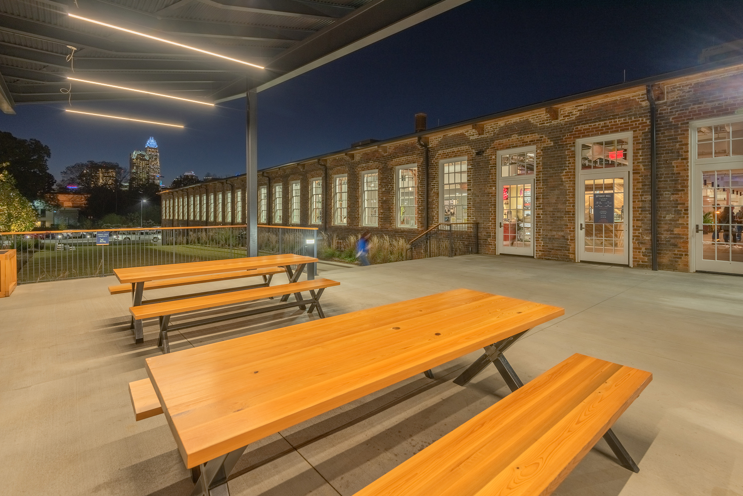Optimist Hall Duke Energy Charlotte NC Exterior Picnic Tables
