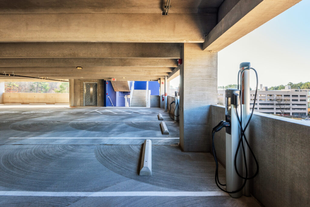 Electric Car Charging Station in Parking Deck