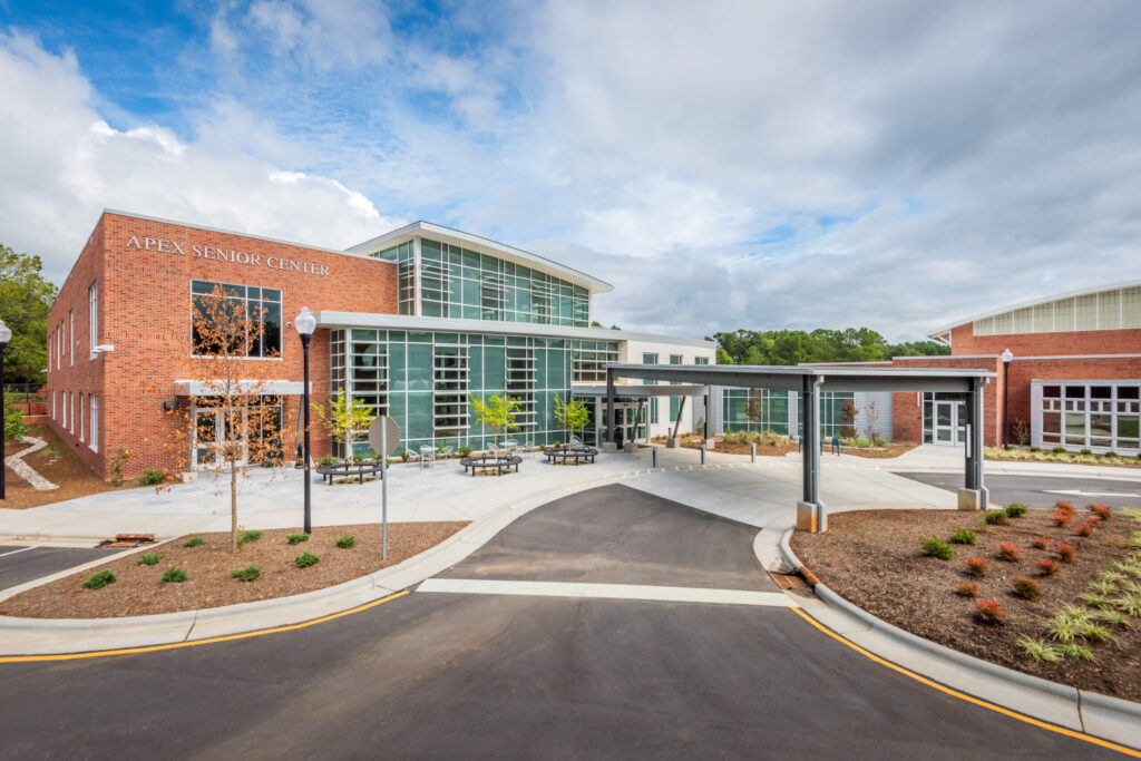 Apex Senior Center Front Exterior Canopy and Driveway