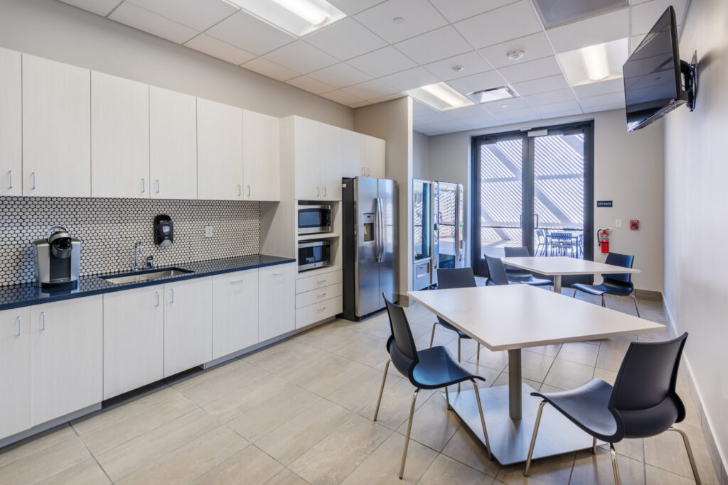 Well-Lit Break Room and Kitchen Area