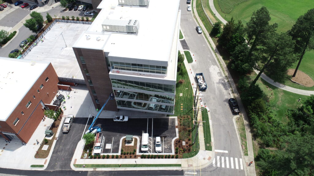 Office Building and Parking Lot Aerial View