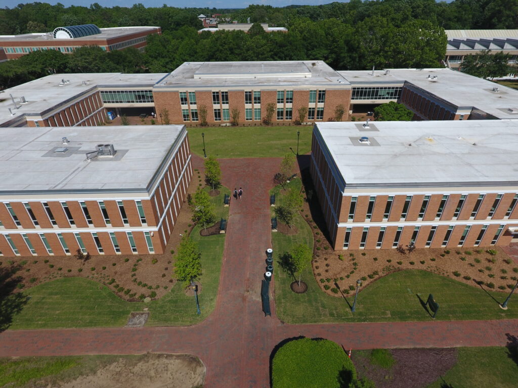 Aerial View of Brick Building Academic Complex