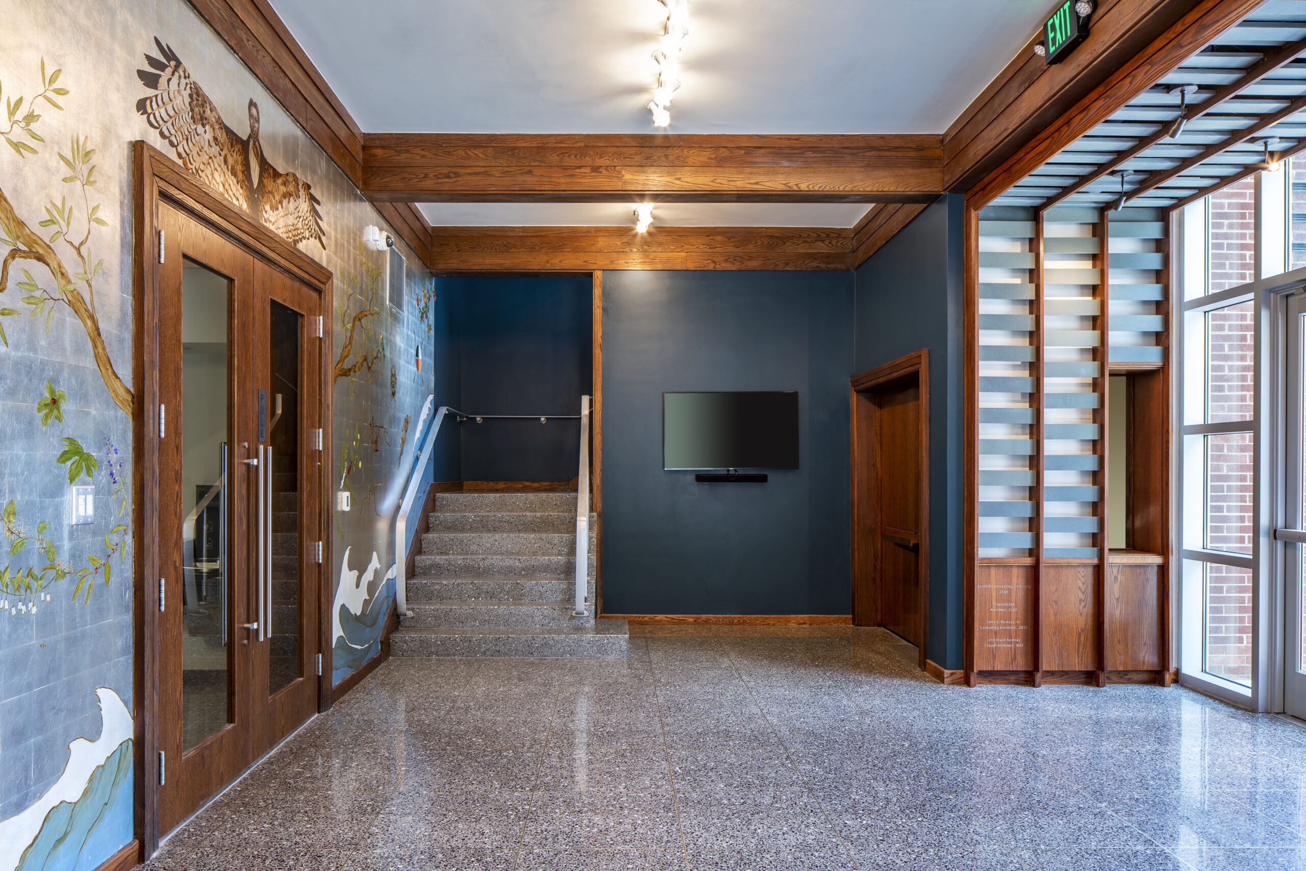 Greg Poole, Jr. All Faiths Chapel Narthex with Staircase and TV