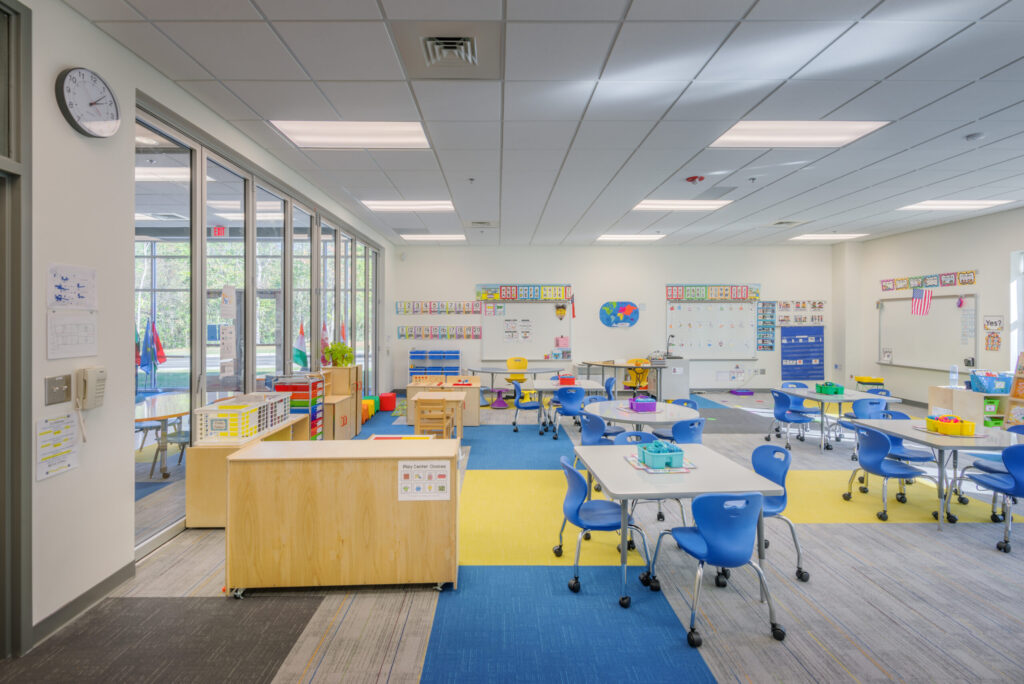 Barton Pond Elementary School Classroom with Colorful Learning Guides on Wall
