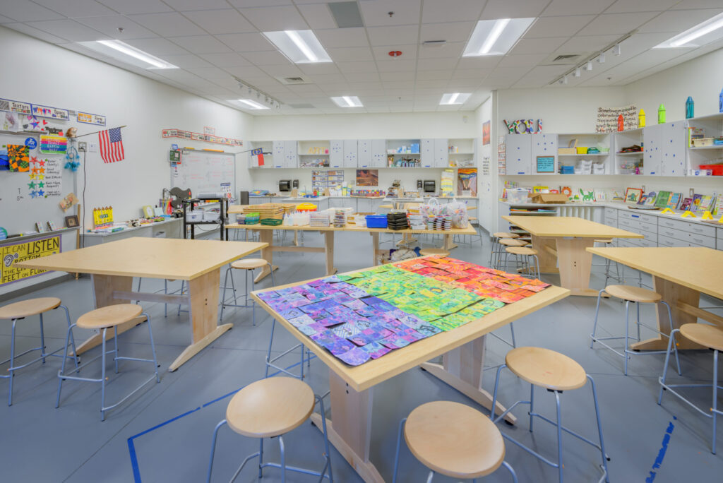 Barton Pond Elementary School Art Room with Colorful Craft Materials