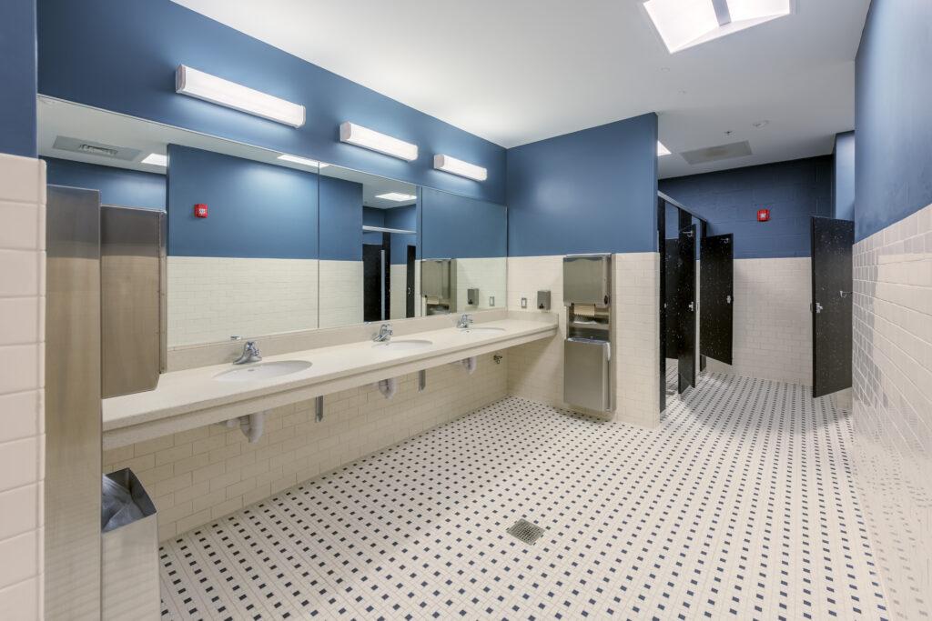 Bathroom with Multiple Sinks and Bathroom Stalls
