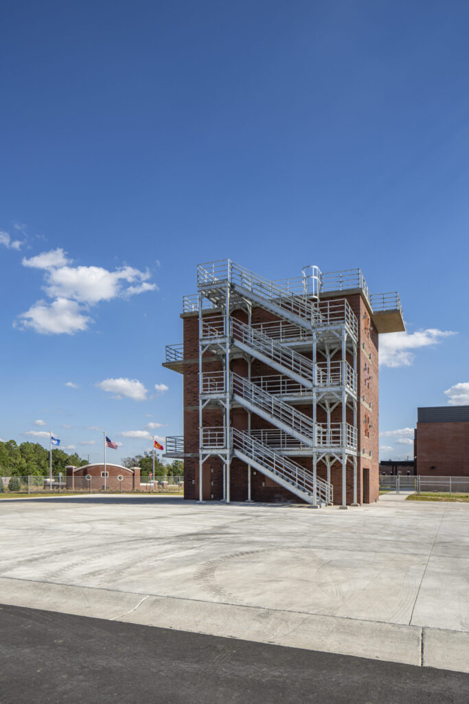 Brick Four-Story Building Exterior Staircase