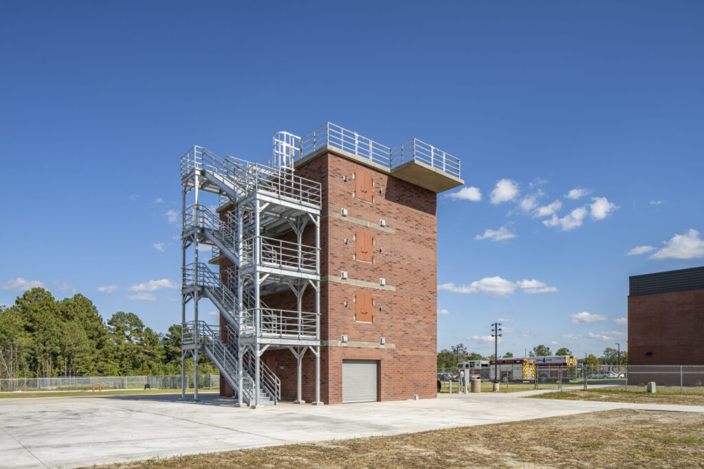 Brick Four-Story Building with Exterior Staircase