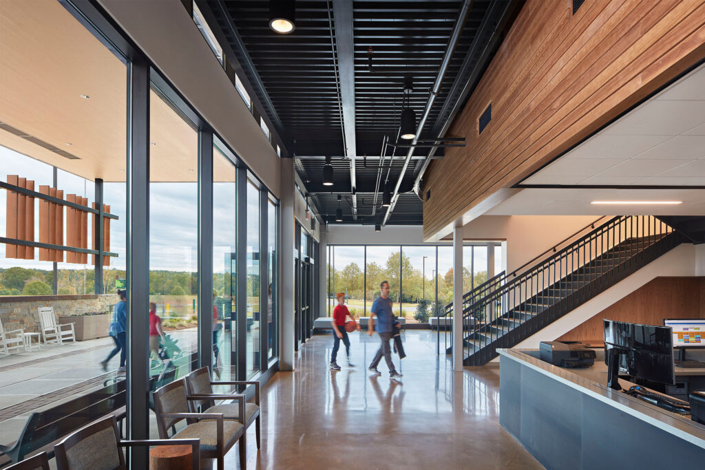 Joyner Park Community Center Front Entrance and Lobby with Computers