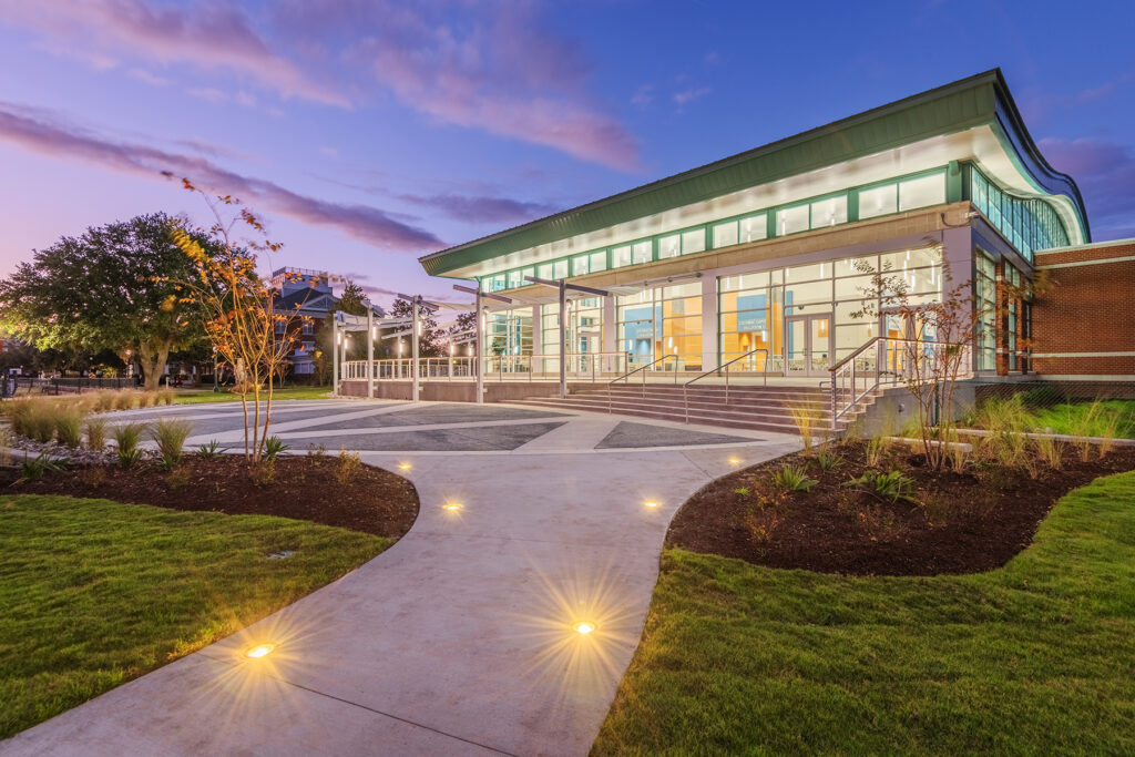 Veranda at twilight at New Bern Riverfront Convention Center in Craven County, NC