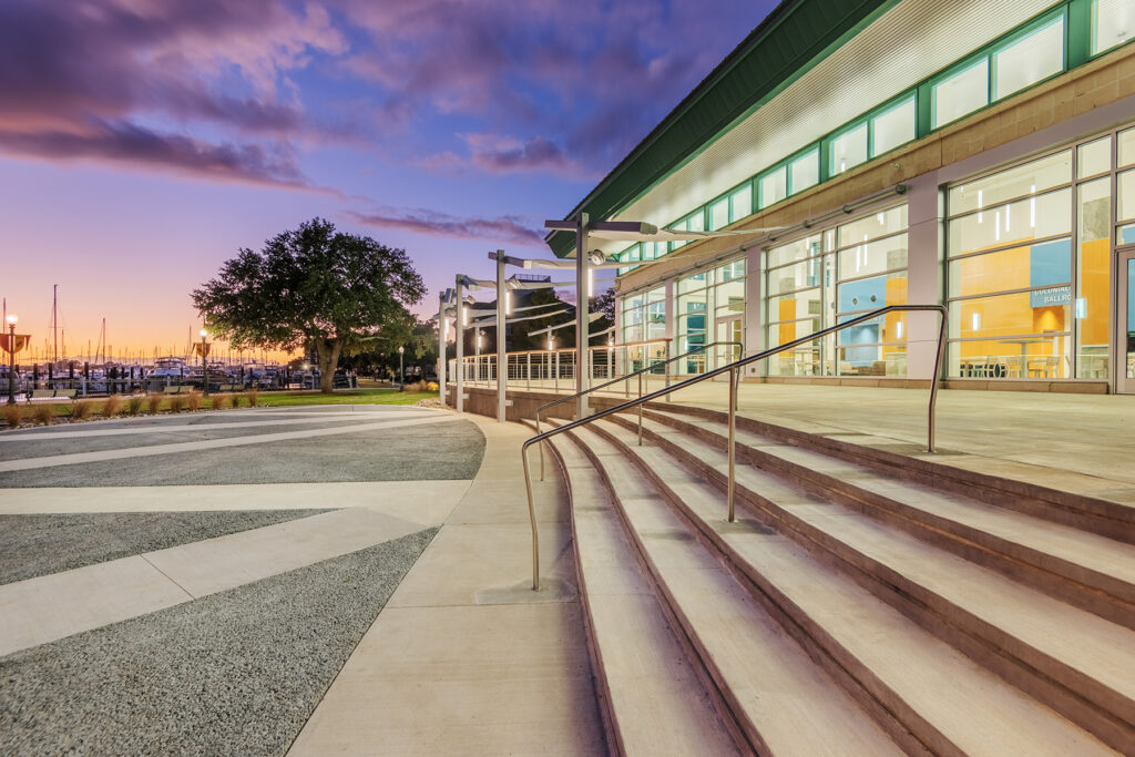 Exterior steps to rear of New Barn Riverfront Convention Center in Craven County, NC