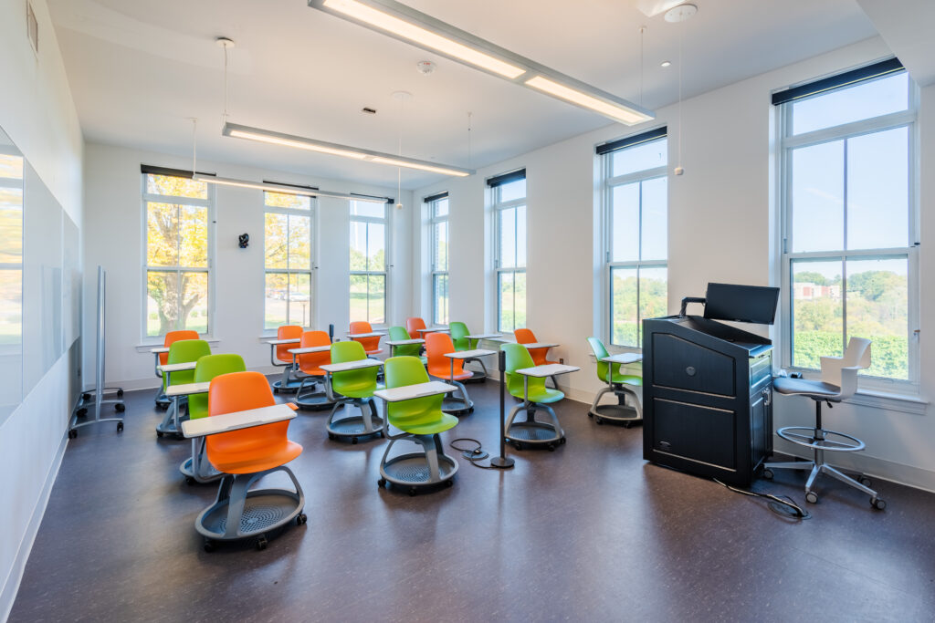 Classroom with desks and chairs