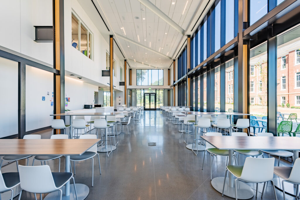Cafeteria with tables and chairs