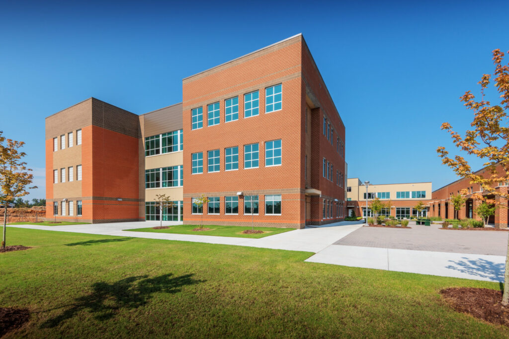Neuse River Middle School Exterior, Sidewalk, and Courtyard