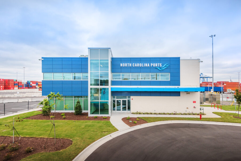 Building with Blue Exterior Accents