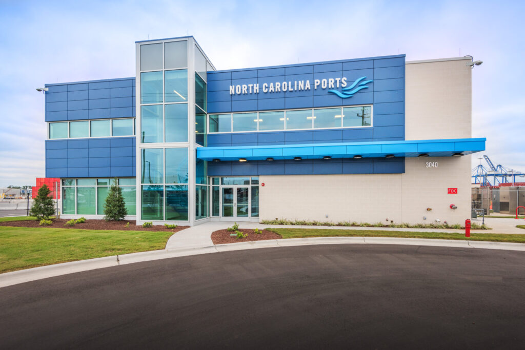 Building with Blue Exterior Accents