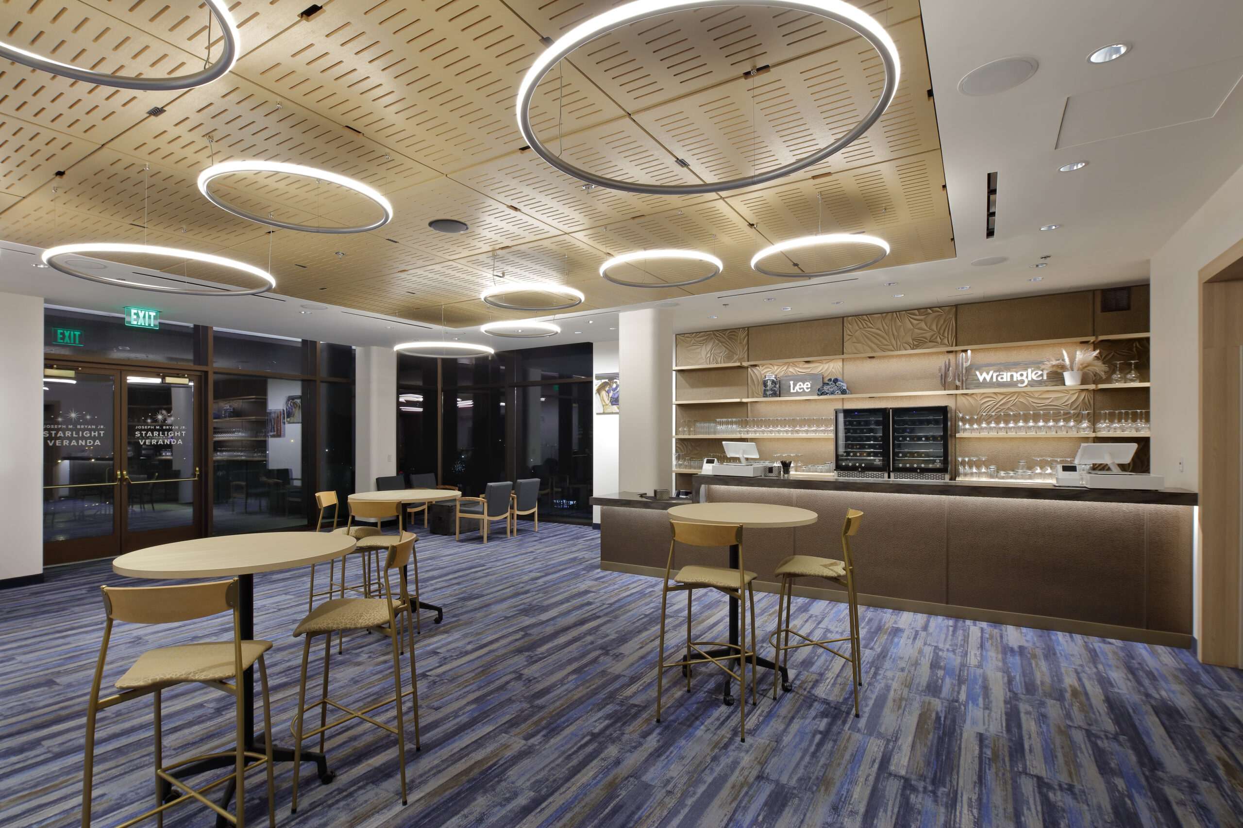 Tanger Center for the Performing Arts Wrangler Room Dining Area with Bar and Seating