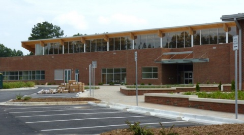 Brick Building and Parking Lot