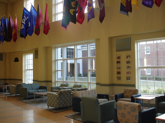 Flags Hanging in Lounge Area