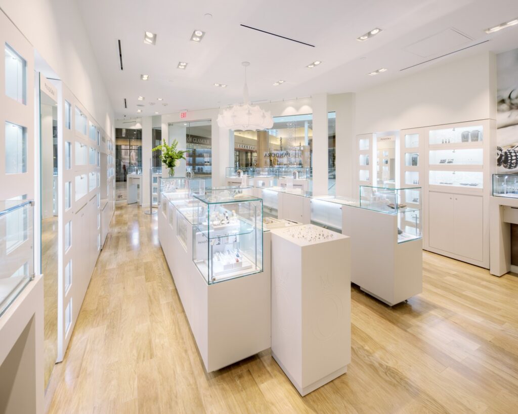 Jewelry in Glass Display Cases