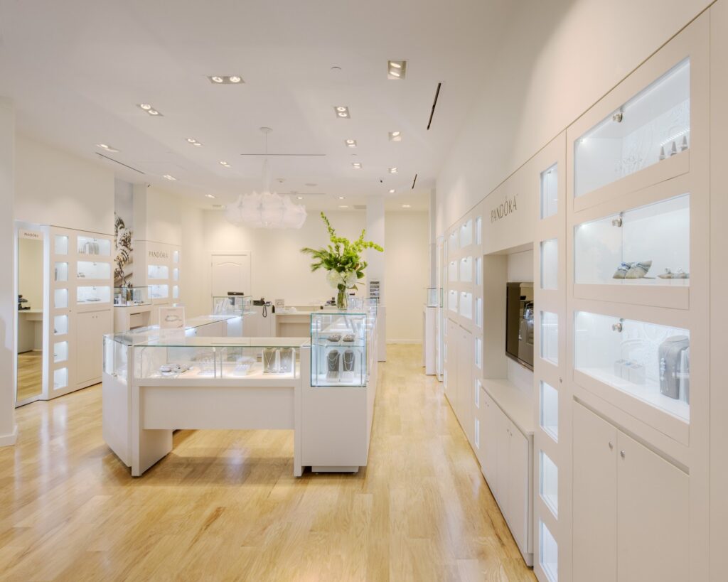 Glass Wall Case Displays with Jewelry