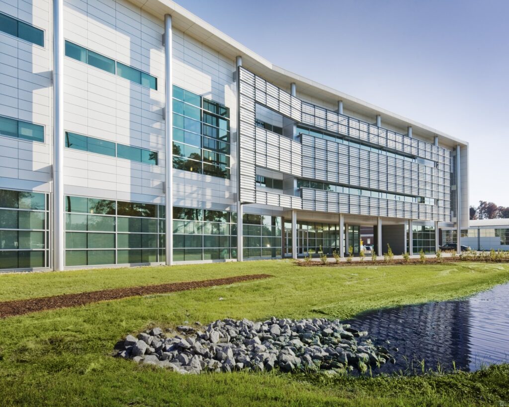 Exterior of White and Glass Building
