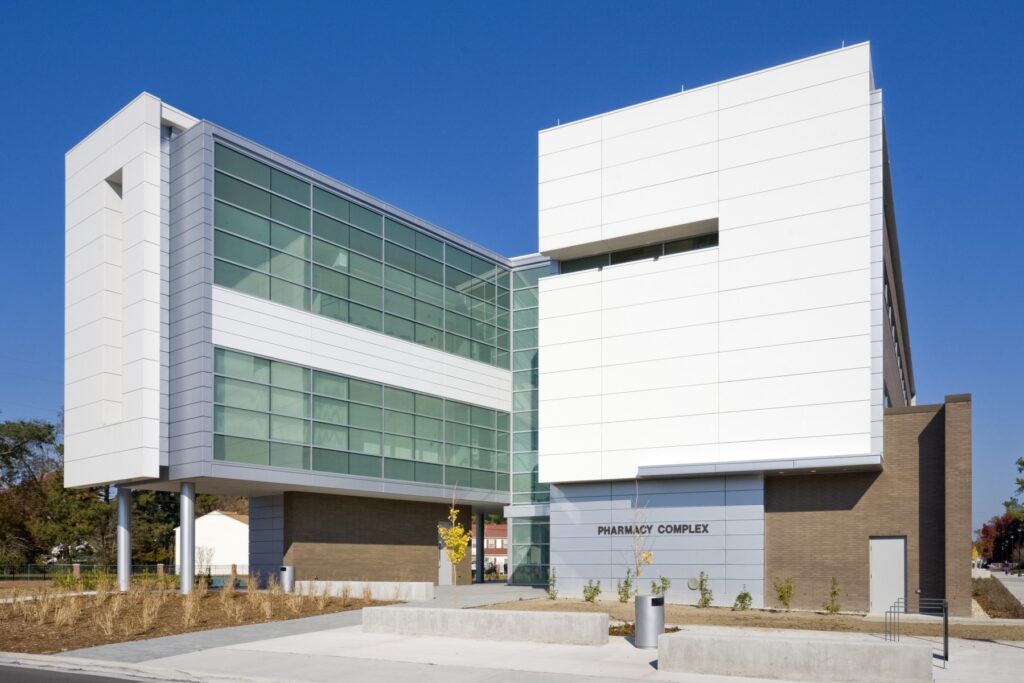 Exterior of White and Glass Building