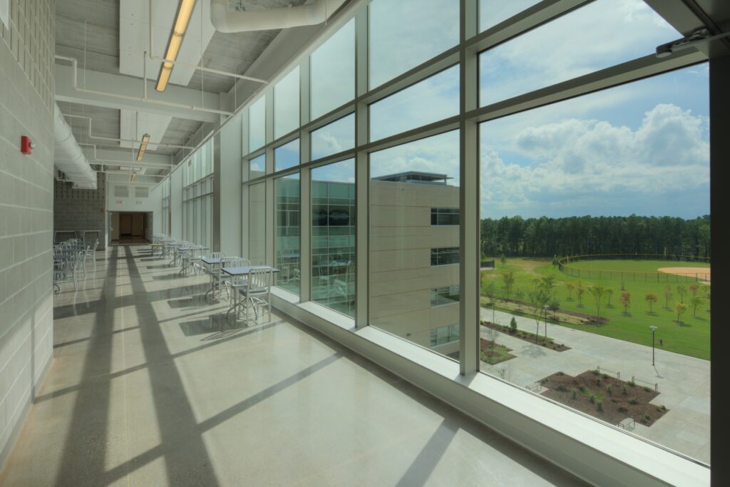 Large Windows in School Hallway