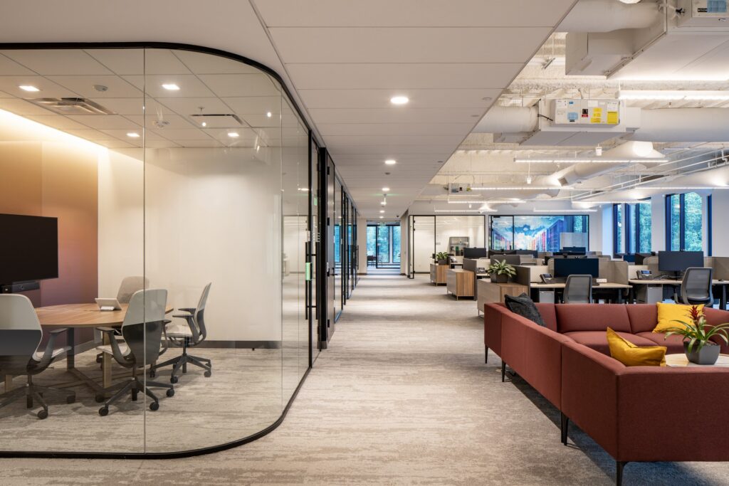 Reception desk inside Coastal Credit Union corporate headquarters.