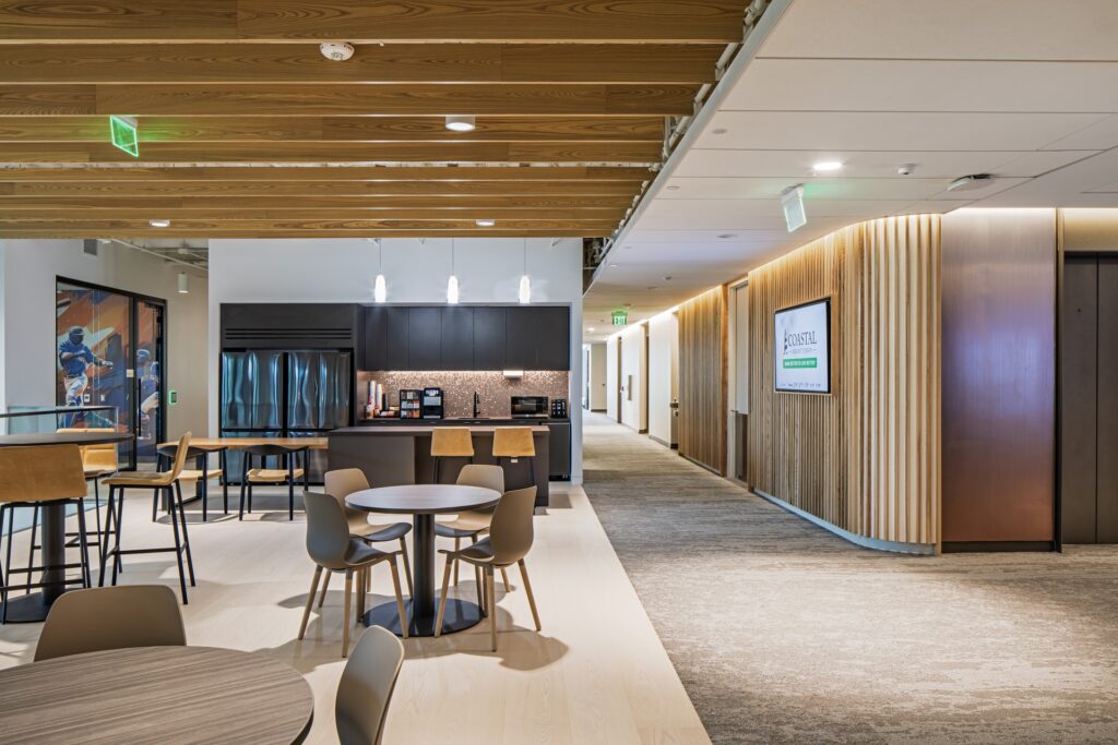 Employee café inside Coastal Credit Union headquarters renovation.