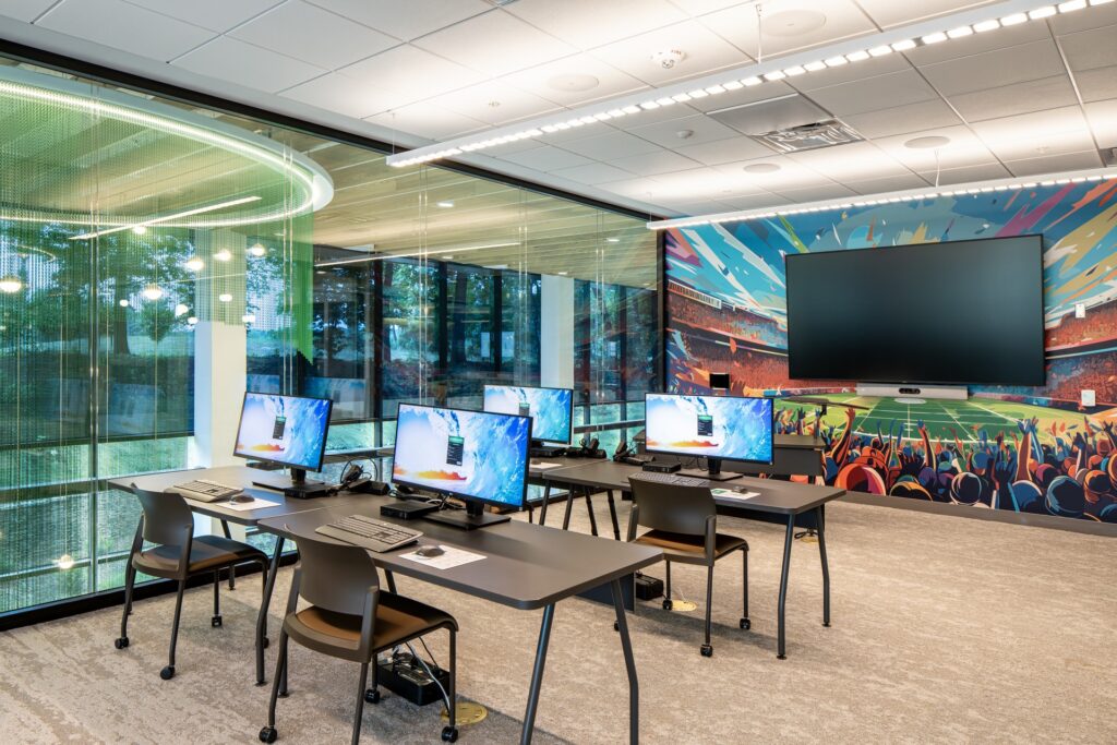 Modern open office workspace at Coastal Credit Union headquarters.