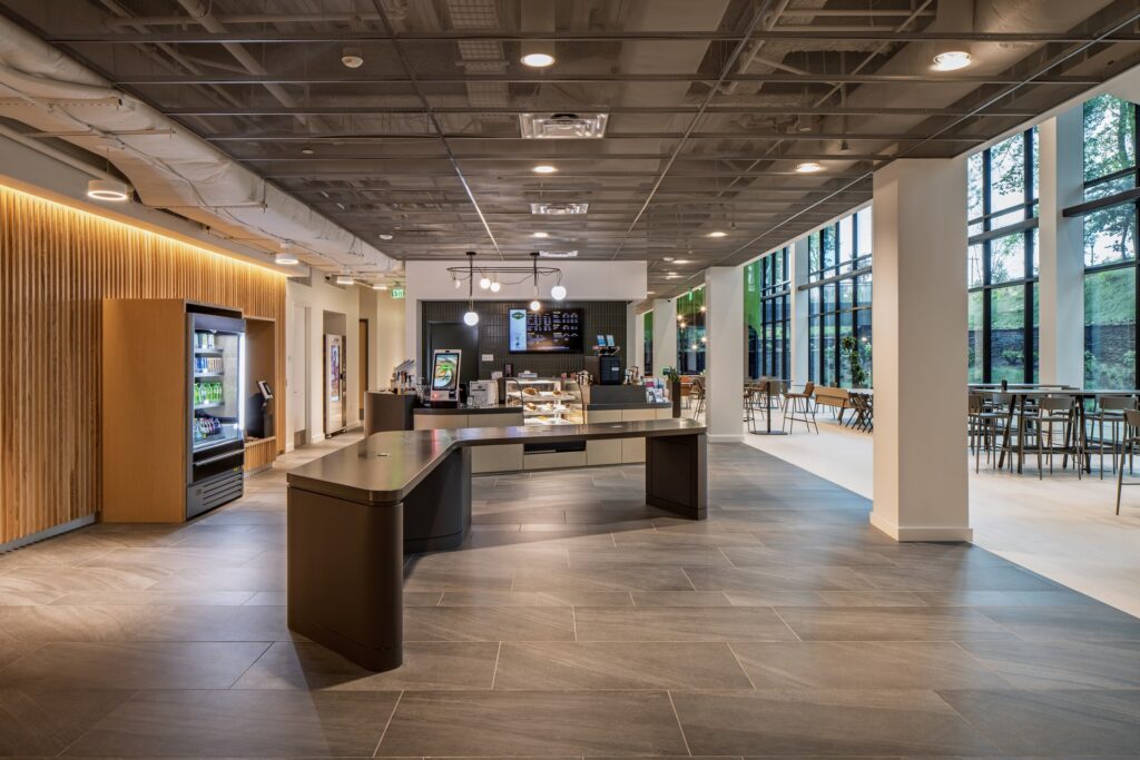 Coffee bar and employee commons inside Coastal Credit Union headquarters.