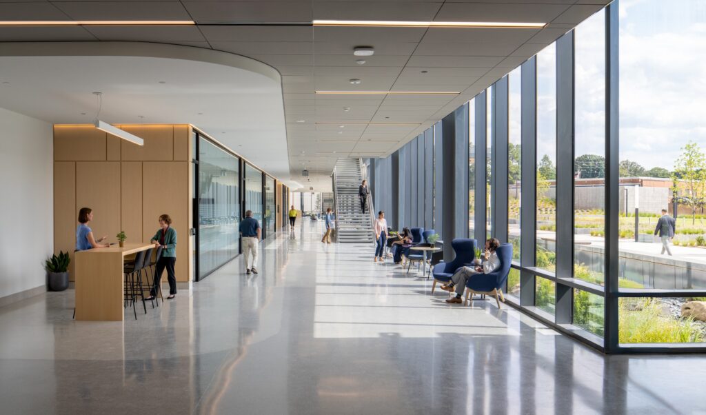 Interior hallway inside the NC DHHS Headquarters.