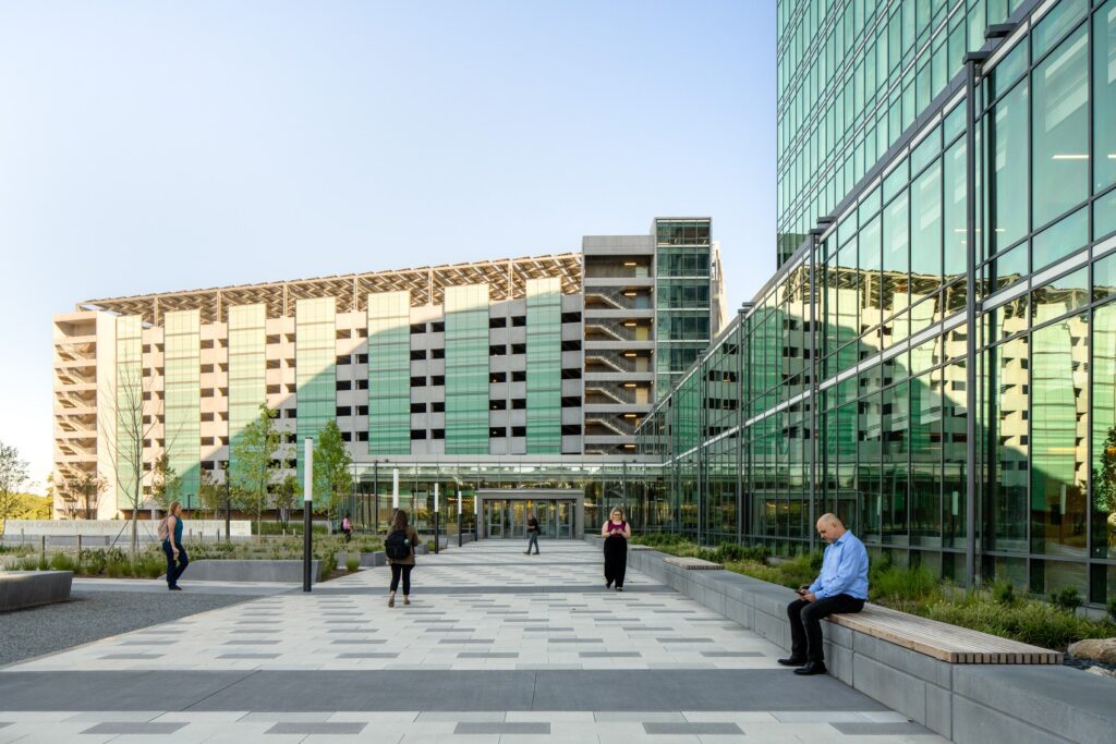 Outdoor plaza at the NC DHHS Headquarters campus.