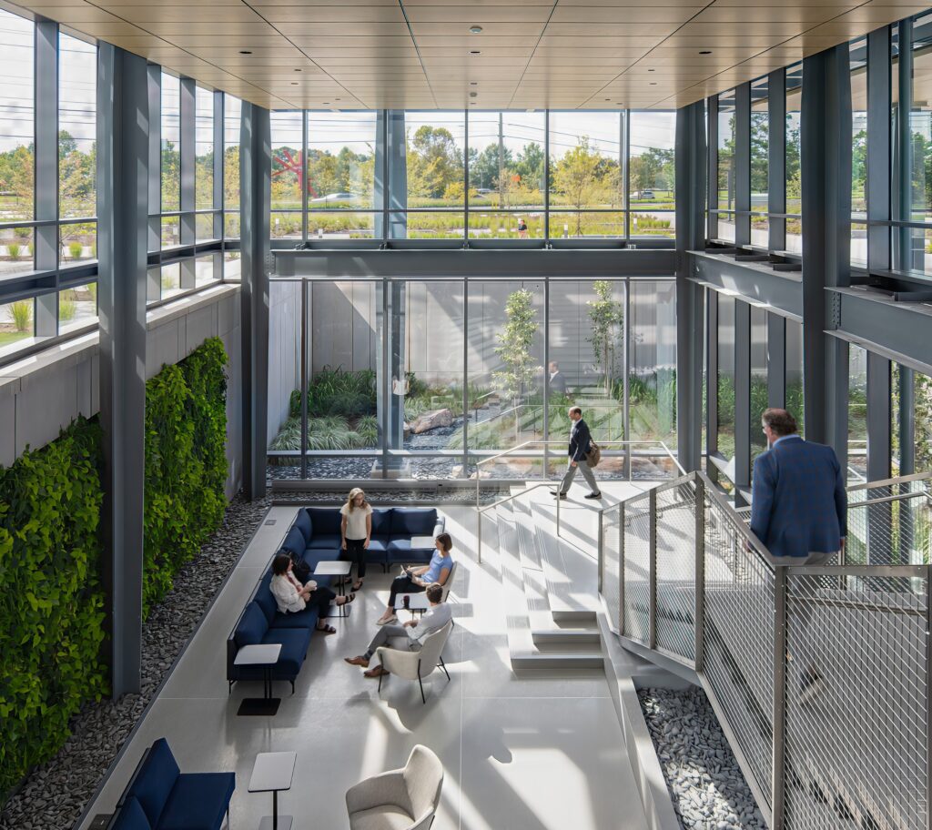 Four-story atrium inside the NC DHHS Headquarters.