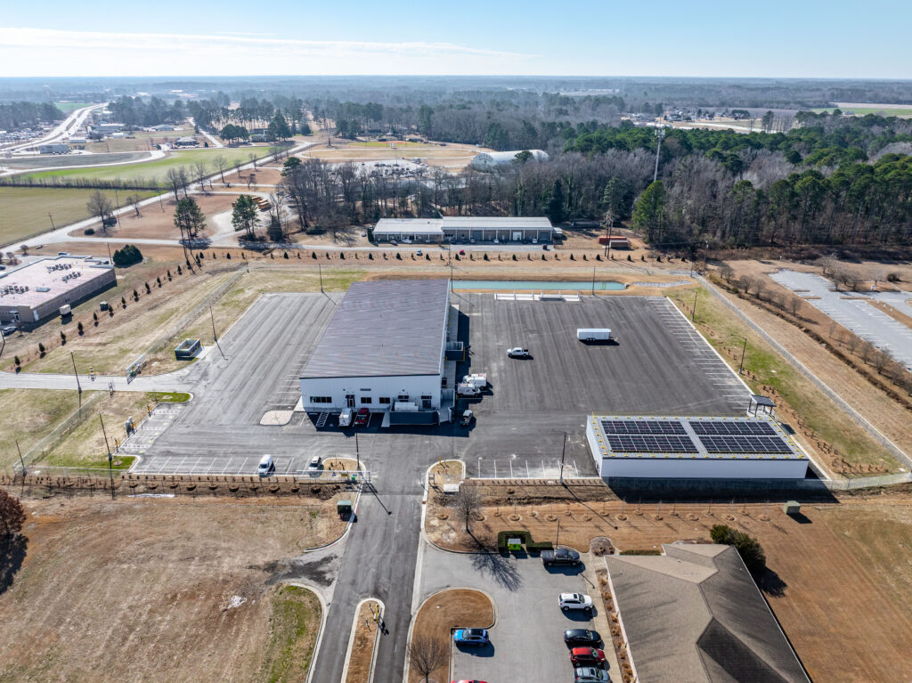 Aerial View of Building and Garages