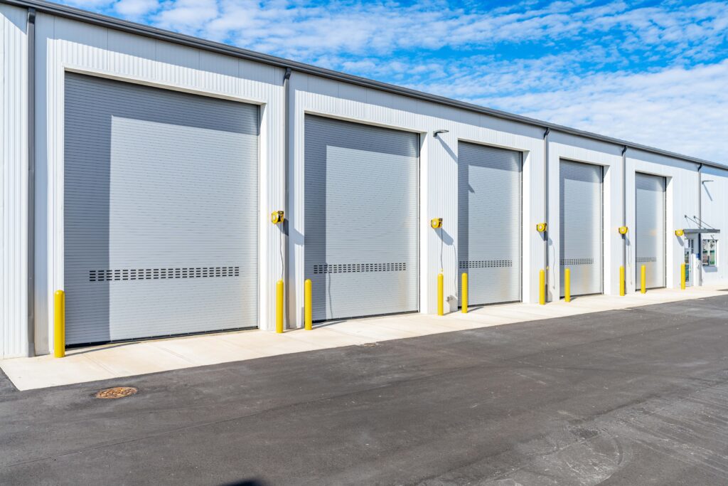 Fleet vehicle bays designed for Dominion Energy maintenance vehicles and specialized equipment.