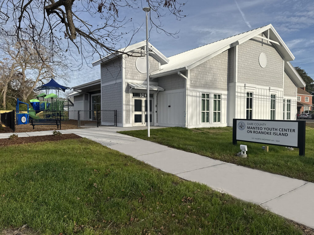 Front exterior of the Manteo Youth Center constructed by Barnhill Building Group for Dare County.