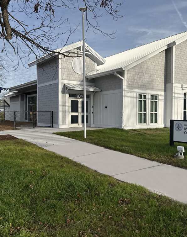 Front exterior of the Manteo Youth Center constructed by Barnhill Building Group for Dare County.