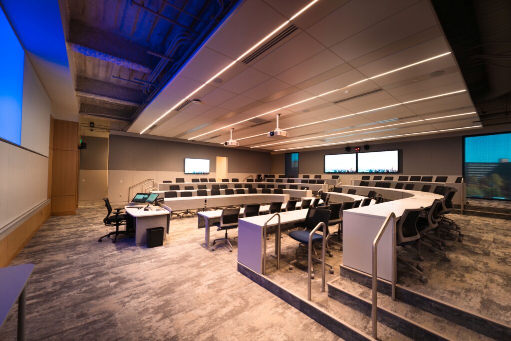 Collaborative classroom inside Steven D. Bell Hall at UNC Kenan-Flagler Business School.