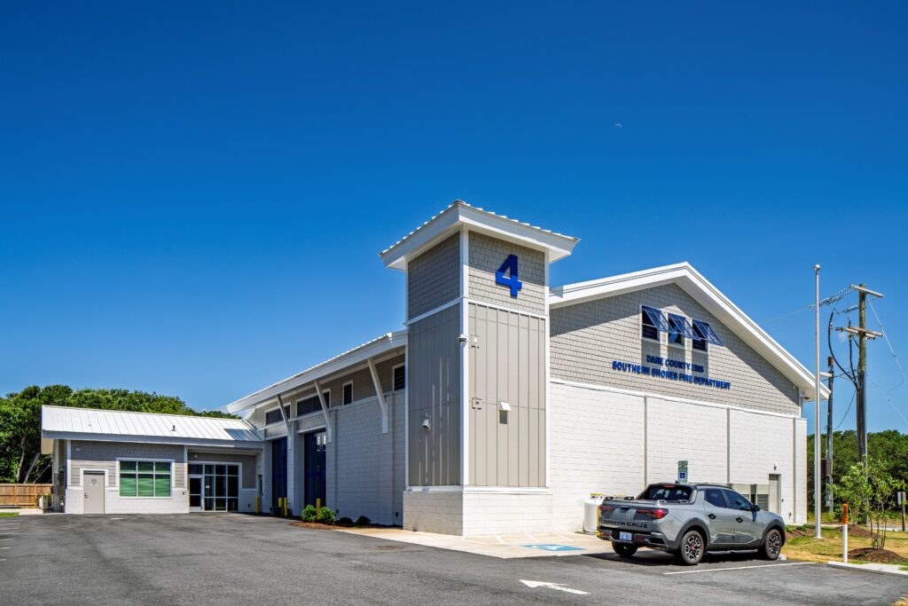 Main entrance of EMS #4 Southern Shores emergency medical services station in Dare County, North Carolina.