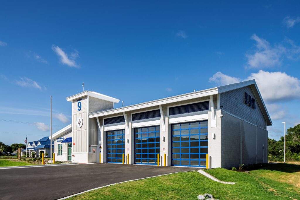 Vehicle bays at EMS #9 Kitty Hawk designed for modern ambulances.
