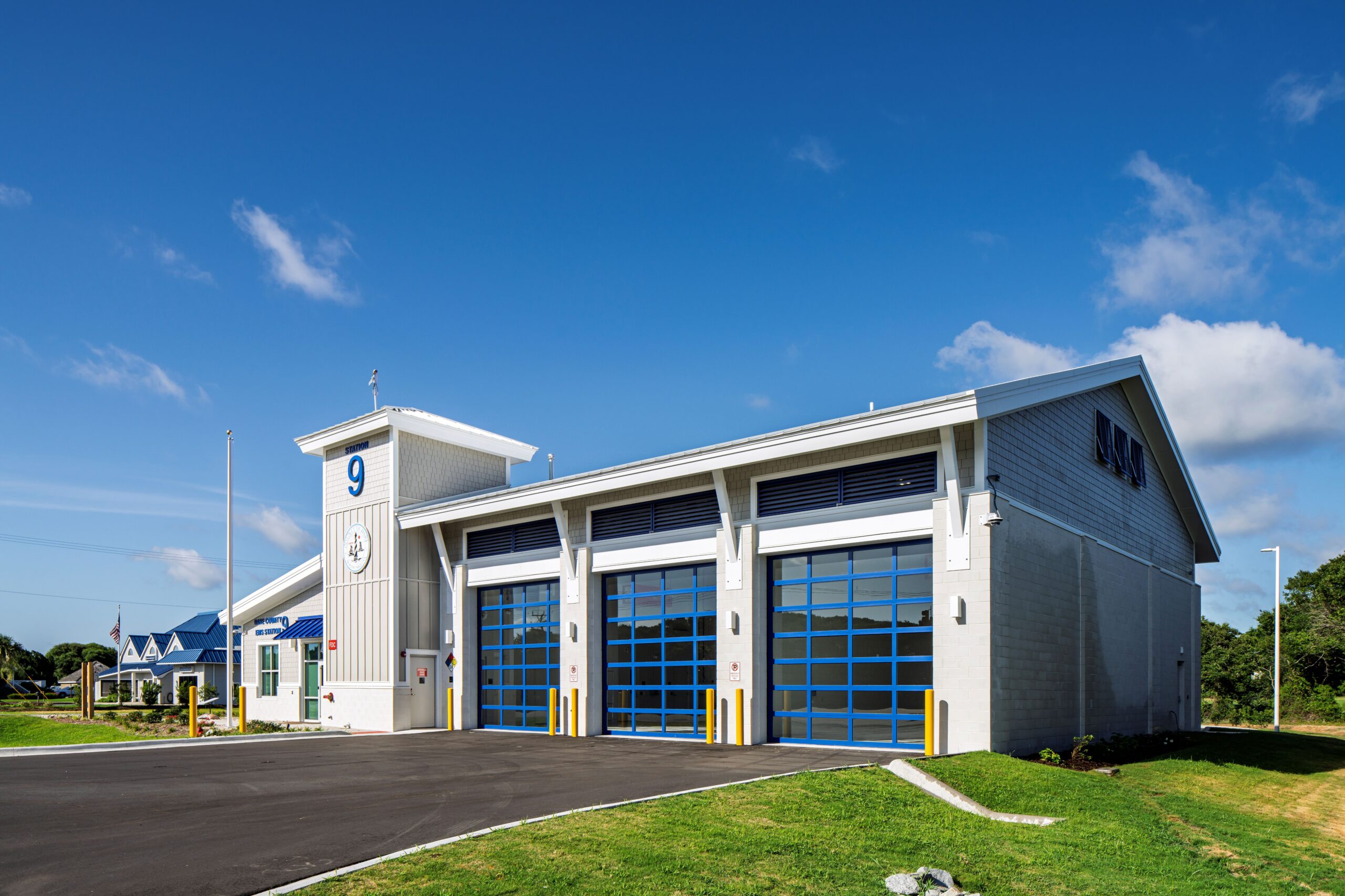 Vehicle bays at EMS #9 Kitty Hawk designed for modern ambulances.
