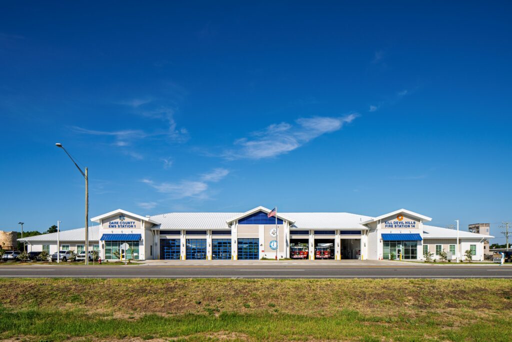 Exterior of Dare County EMS Station 1 and Kill Devil Hills Fire Station 14 in North Carolina.