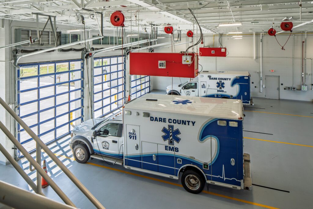 Alt Text Ambulance inside EMS #1 and Kill Devil Hills Fire Station #14.