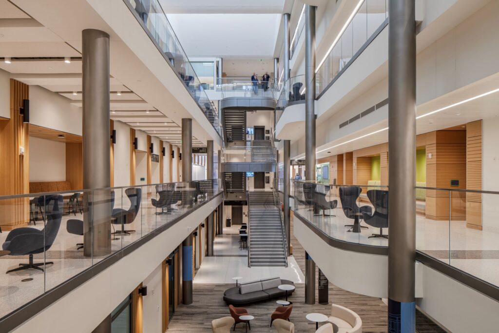 Interior atrium and collaborative spaces at UNC Kenan-Flagler Business School